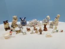 Lot Misc Figurines Small Bone China Porcelain Animals, Dogs, Cub Bears, Tiger, 2/5"H Multicolor