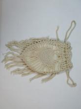 Hand Crafted Crochet Ivory Cream Ladies Lined Purse Drawstring Bag Circa 1976 for Bicentennial