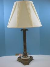 Italian Neoclassical Style 34" Reed Column Table Lamp w/Onyx Accent Antique Gilt Patina