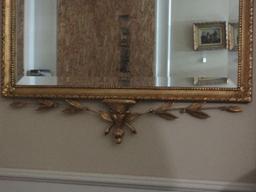 Gorgeous 19th Century Style Gilt Federal Design Beveled Wall Mirror Urn Form Finial w/Leaf