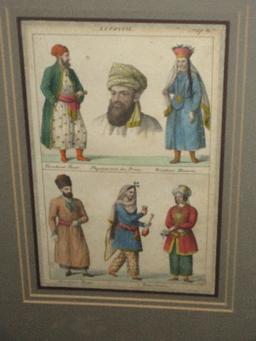 Antique Germany Hand-Colored Lithograph Persian Costumes of High Ranking Persian Men &