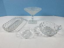 Lot Depression Clear Glass Fostoria American Pattern Stem 2056 Cube Motif 4 1/2" Round Nappy