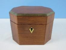 Georgian Style Mahogany Tea Caddy w/Brass Escutcheon & Trim Beveled-4 1/2"H x 6" x 4 1/4"