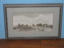 Early American Settlement Town Fine Artwork in Rustic Gray 2 Tone Frame/Mat From The Canvas