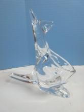Sasaki Unique Crystal Figural 7 1/4" Kangaroo w/Pouch Paperweight Polished Base