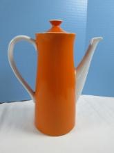 Retro Orange Body 10 1/2" Porcelain Coffee Pot & Lid With Handle, Spout & Finial Trim