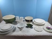Lot Pottery Barn Great White Traditional Dinnerware, Mugs, Mikasa Italian Countryside Plates, 2