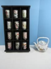 Set of 12 Months of The Year Franklin Porcelain Tea Cups 3 1/4" No Handles w/Display Case &