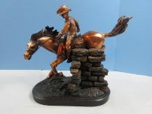 Cowboy on Horse Back Resin Western Sculpture 8 1/2" Copper Finish