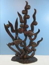 21" Tin Sculpture Post Modern Swimming Fish & Aquatic Plants