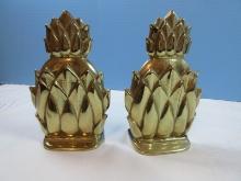 Pair Virginia Metal Crafters Brass Newport Pineapple Figure 6 1/2" Bookends