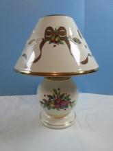 Lenox Holiday Tartan Table Lamp w/Pierced Holly Foliate Shade Gold Trim-Approx 11"