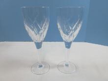 Set of 2 Waterford Crystal John Rocha Signature Pattern Cut Criss-Cross Design 9 1/8" Red Wine