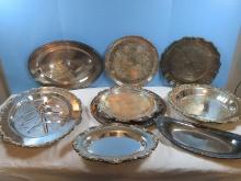 Lot Silverplate Footed Oval 19 1/4" Meat Serving Platter w/Dripwell, Footed Anston 13" Round