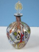 Venetian Murano Art Glass Millefiori Perfume Bottle w/Dabber Aventurine Gold Flecked