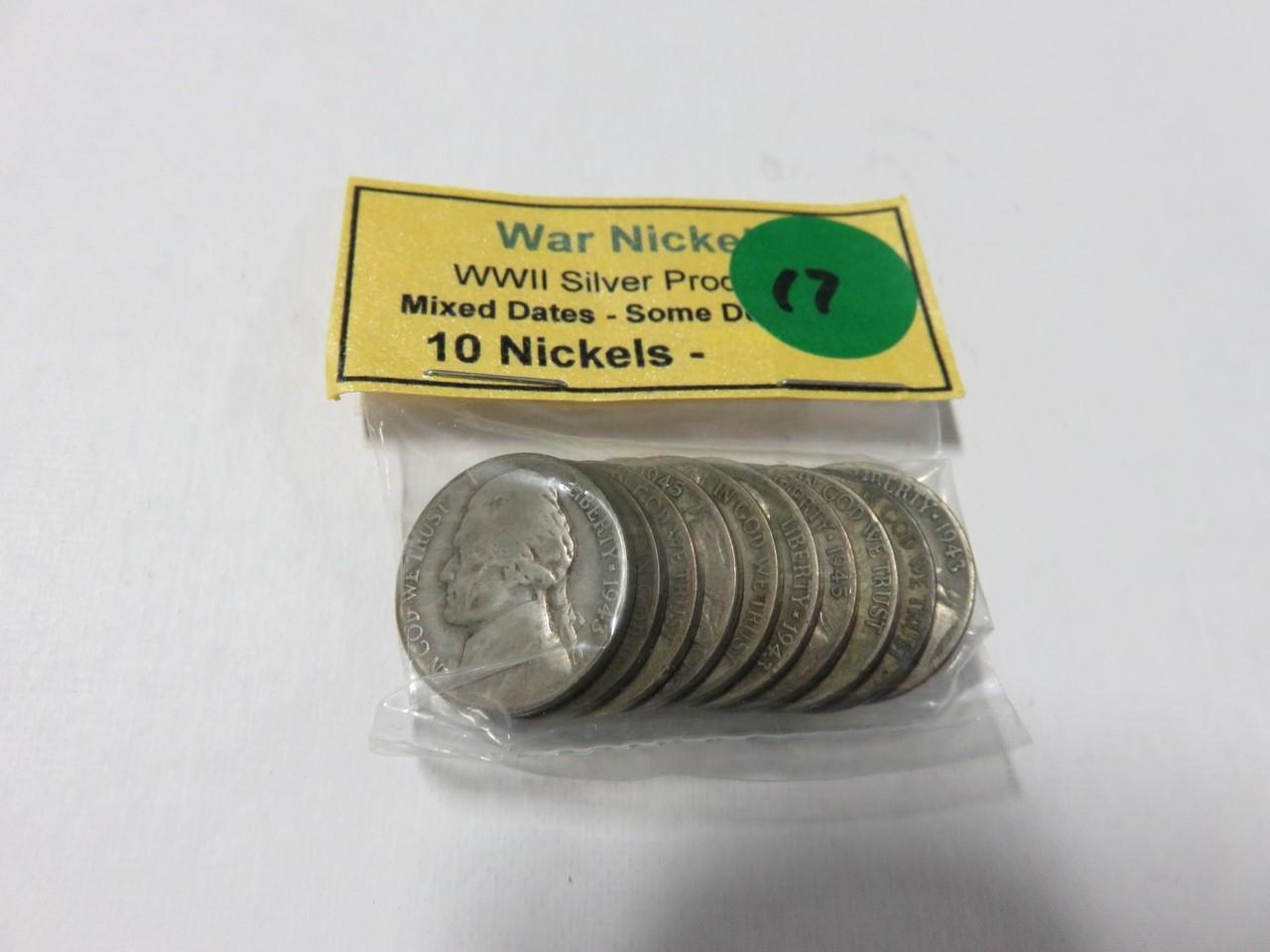 Group of (10) Mixed Date Silver War Nickels