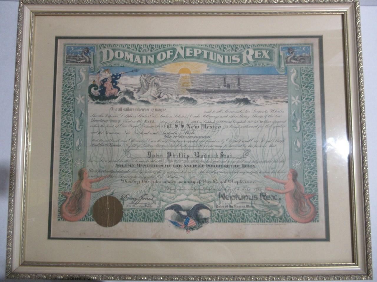 1925 Crossing the Equator Certificate