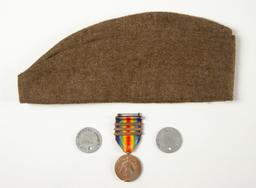 WWI Grouping--Dog Tags, Hat, Campaign Medal