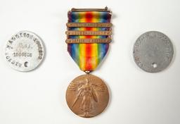 WWI Grouping--Dog Tags, Hat, Campaign Medal