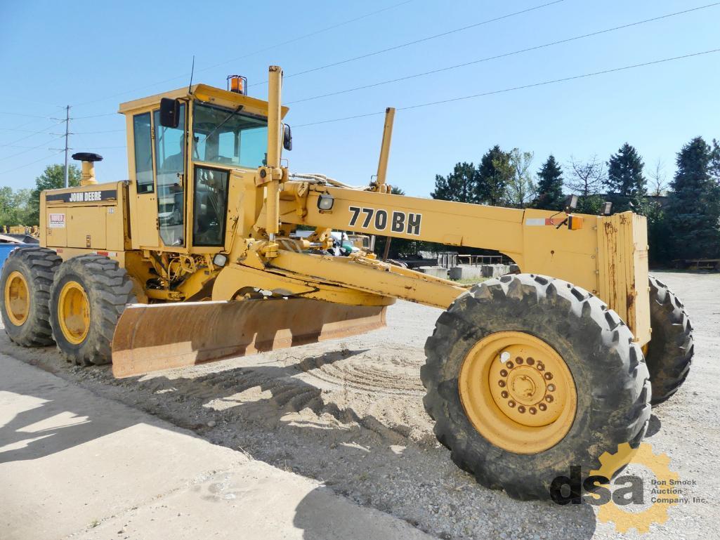 1993 Deere 770BH Motor Grader, S/N DW770BH543473, Cab, Heat, 12' Moldboard, Meter Reads 7,205 Hours