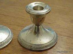 (DR) PAIR OF CROWN STERLING WEIGHTED CANDLE HOLDERS. 3'' TALL
