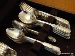 (DR) CASE OF ONEIDA FLATWARE. SERVICE FOR 12. INCLUDES 12 KNIVES, 34 SALAD FORKS, 10 SOUP SPOONS, 18