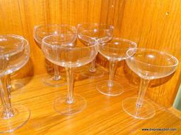 (DR) MISC. LOT THAT INCLUDES 2 ETCHED GLASS BUD VASES, 2 CHAMPAIGN FLUTES, 9 MARTINI GLASSES, ETC.