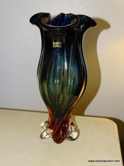 (FR) EGGERMAN LARGE ART GLASS VASE SIGNED CZECH REPUBLIC, 14''H, IN GREAT CONDITION