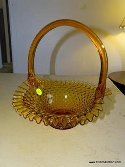 (FR) SIGNED FENTON AMBER RUFFLED EDGE BASKET, 9.75''D 10''H