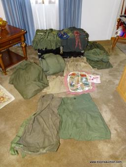 (FR) LARGE LOT OF ARMY CLOTHING LOCATED IN THE TRUNK IN FAMILY ROOM (#25) INCLUDES, ARMY JACKET W/