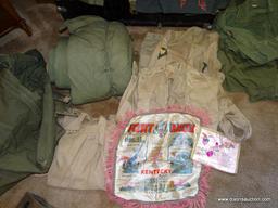 (FR) LARGE LOT OF ARMY CLOTHING LOCATED IN THE TRUNK IN FAMILY ROOM (#25) INCLUDES, ARMY JACKET W/