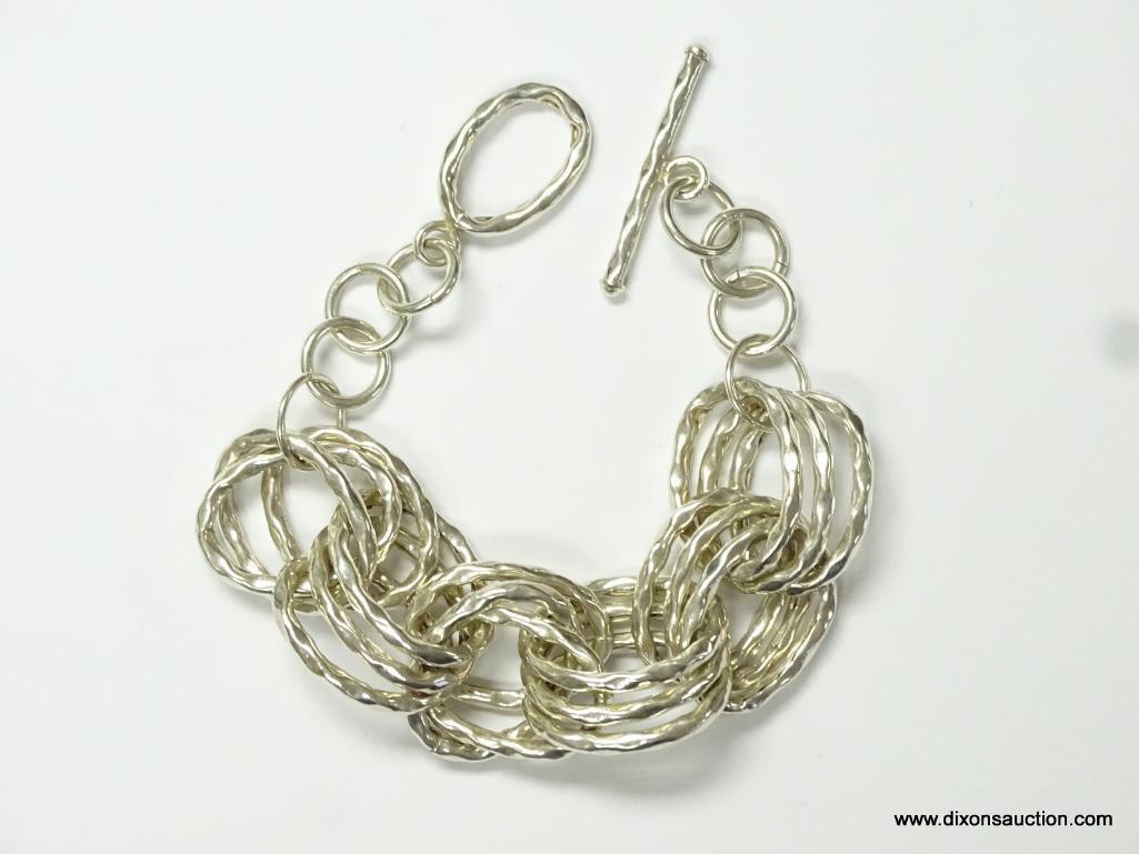 .925 STERLING SILVER LADIES DESIGNER TRIPLE LINK BRACELET. MEASURES APPROX. 9" LONG AND WEIGHS