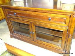 (W1) WHALEN CHERRY BANDED CREDENZA WITH 3" BANDED TOP. HAS 1 CENTER DRAWER. HAS 2 LOWER BEVELED