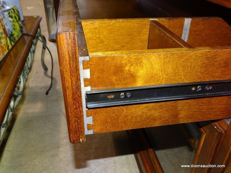 (W1) WHALEN CHERRY BANDED CREDENZA WITH 3" BANDED TOP. HAS 1 CENTER DRAWER. HAS 2 LOWER BEVELED