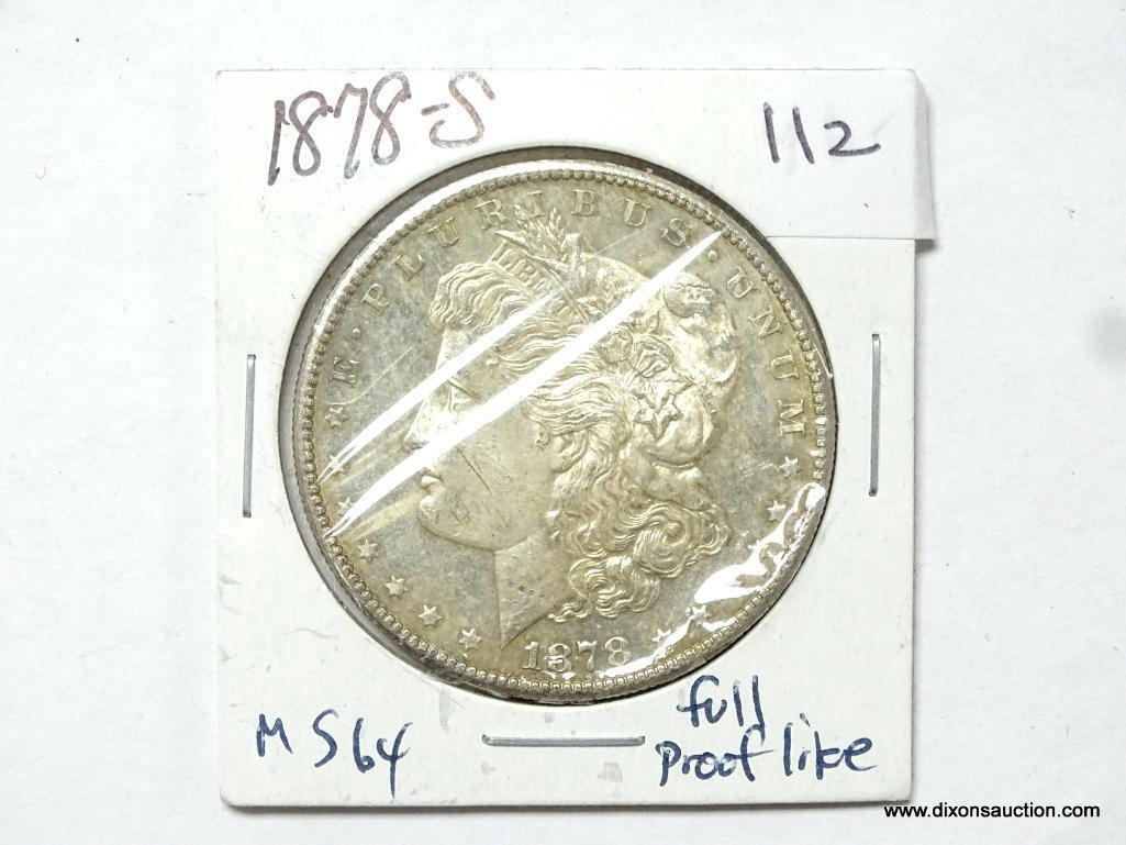 1878-P MS64 FULL PROOF LIKE MORGAN SILVER DOLLAR, RARE.