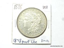 1878-P MS65 SEMI PROOF LIKE MORGAN SILVER DOLLAR, RARE.