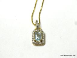 14K YELLOW GOLD 18" BOX CHAIN WITH 1 CT. BLUE TOPAZ PENDANT, 3.7 GRAMS.