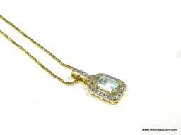 14K YELLOW GOLD 18" BOX CHAIN WITH 1 CT. BLUE TOPAZ PENDANT, 3.7 GRAMS.