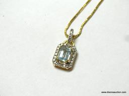 14K YELLOW GOLD 18" BOX CHAIN WITH 1 CT. BLUE TOPAZ PENDANT, 3.7 GRAMS.