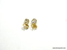 LADIES 14K YELLOW GOLD 1/2 CT. AMETHYST BEZEL SET EARRINGS, .7 GRAMS.