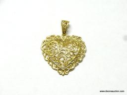 LADIES 14K YELLOW GOLD LARGE DIAMOND CUT HEART PENDANT, 3.3 GRAMS.