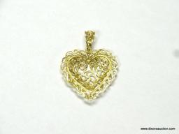 LADIES 14K YELLOW GOLD LARGE DIAMOND CUT HEART PENDANT, 3.3 GRAMS.