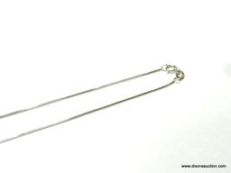 14K WHITE GOLD 16" BOX NECKLACE, .9 GRAMS.