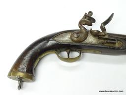 (SC) FLINTLOCK PISTOL HALLMARKED E/LG ON TOP OF THE BARREL. HAS A BRASS TRIGGER GUARD AND BUTT