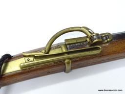 (SC) JAPANESE FLINTLOCK. "STAGECOACH TYPE GUN." MATCHLOCK. CUT-OFF STOCK. BRASS HARDWARE. SIGNED IN