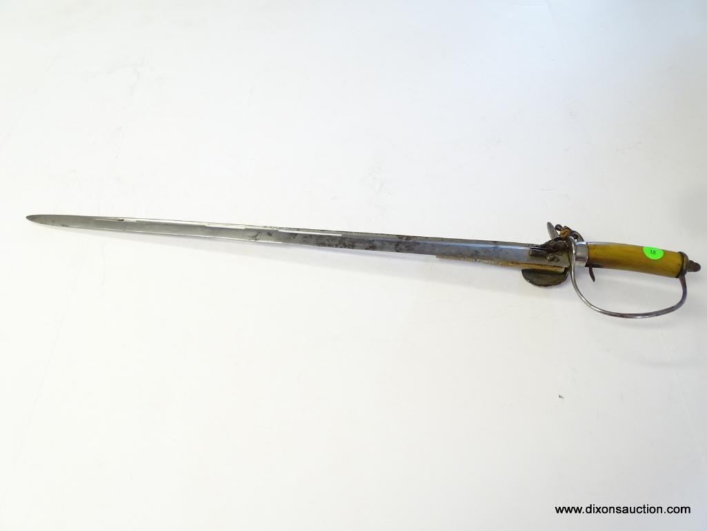 (SC) COMBINATION SWORD/ FLINTLOCK PISTOL. 28.5" LONG. PISTOL IS 10.25" LONG. .65 CAL. HANDLE IS