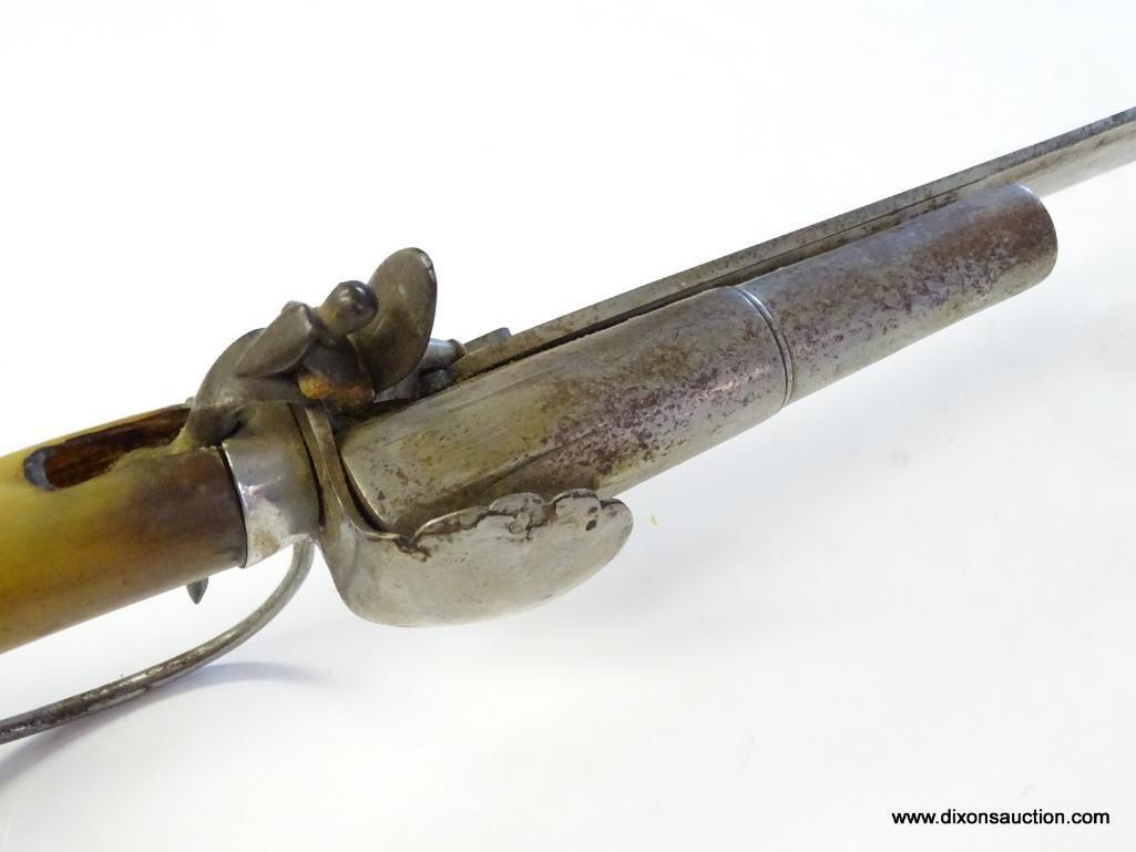 (SC) COMBINATION SWORD/ FLINTLOCK PISTOL. 28.5" LONG. PISTOL IS 10.25" LONG. .65 CAL. HANDLE IS