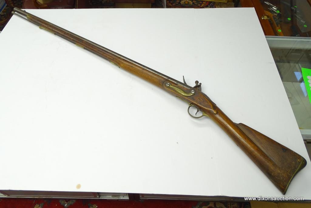 (SC) TOWER FLINTLOCK RIFLE. 55" LONG. .76 CAL. CROWN MARK & GR ON THE BREECH PLATE IN FRONT OF THE