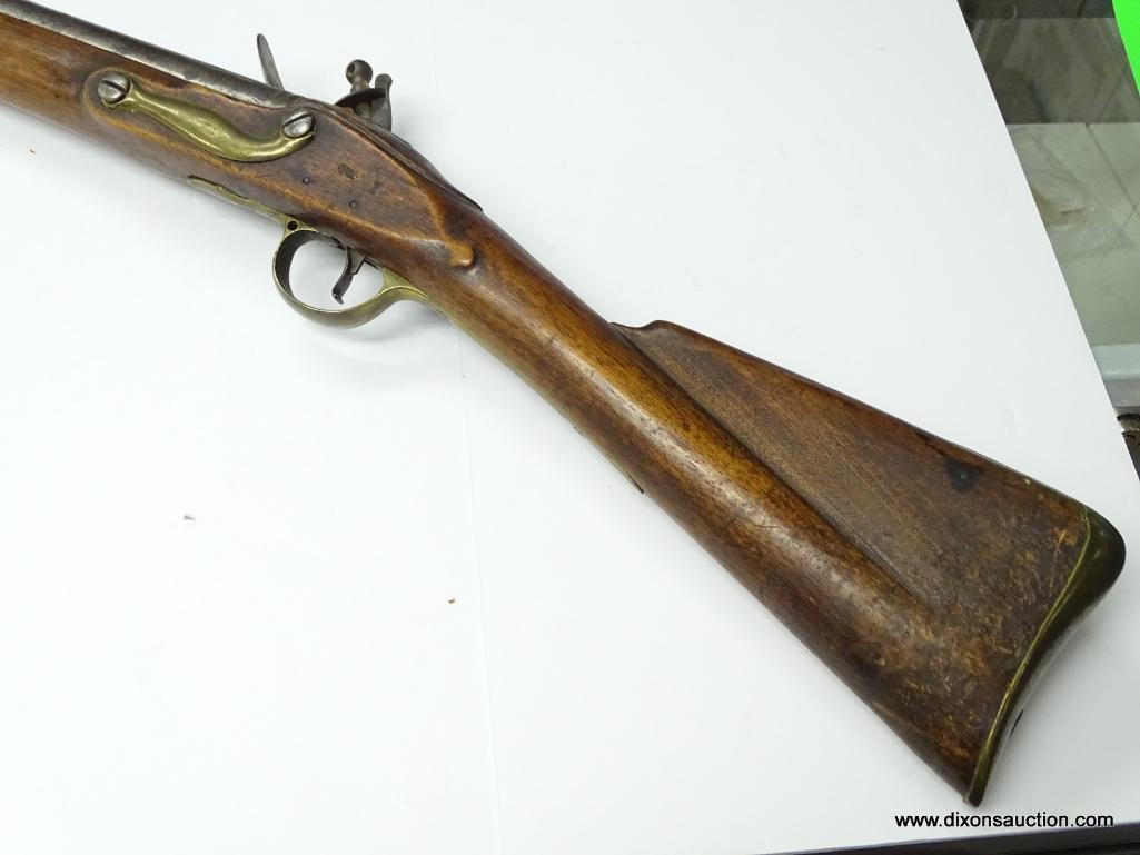 (SC) TOWER FLINTLOCK RIFLE. 55" LONG. .76 CAL. CROWN MARK & GR ON THE BREECH PLATE IN FRONT OF THE