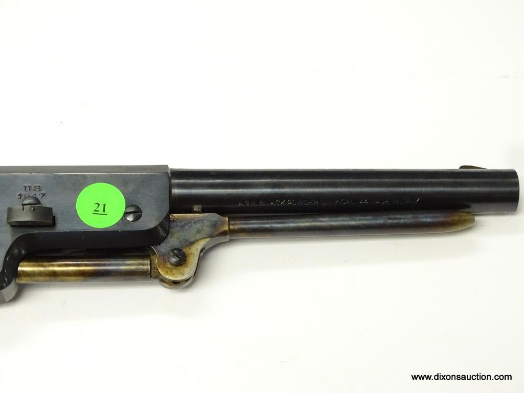 (SC) .44 CAL. BLACK POWDER REPLICA US 1847. HAS A WESTERN SCENE ENGRAVED ON THE CYLINDER. 15.25"